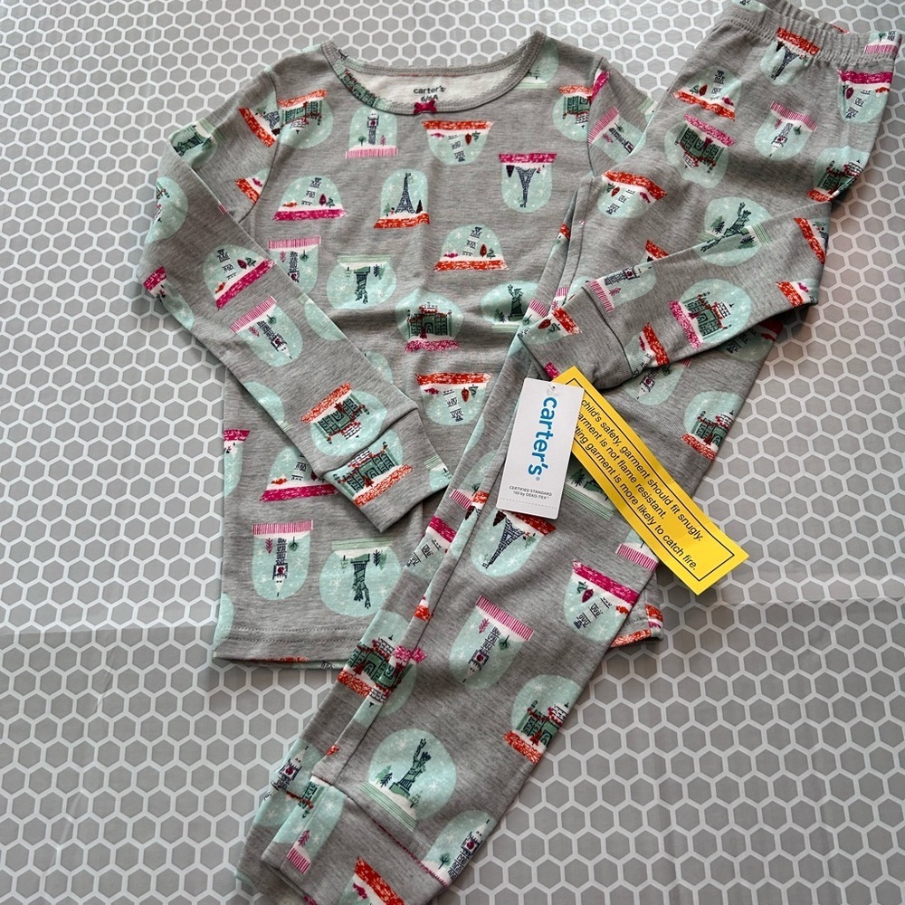 NWT Carter's Gray Pajama Set with Mint, Pink & Orange w A Paris Theme Size 6